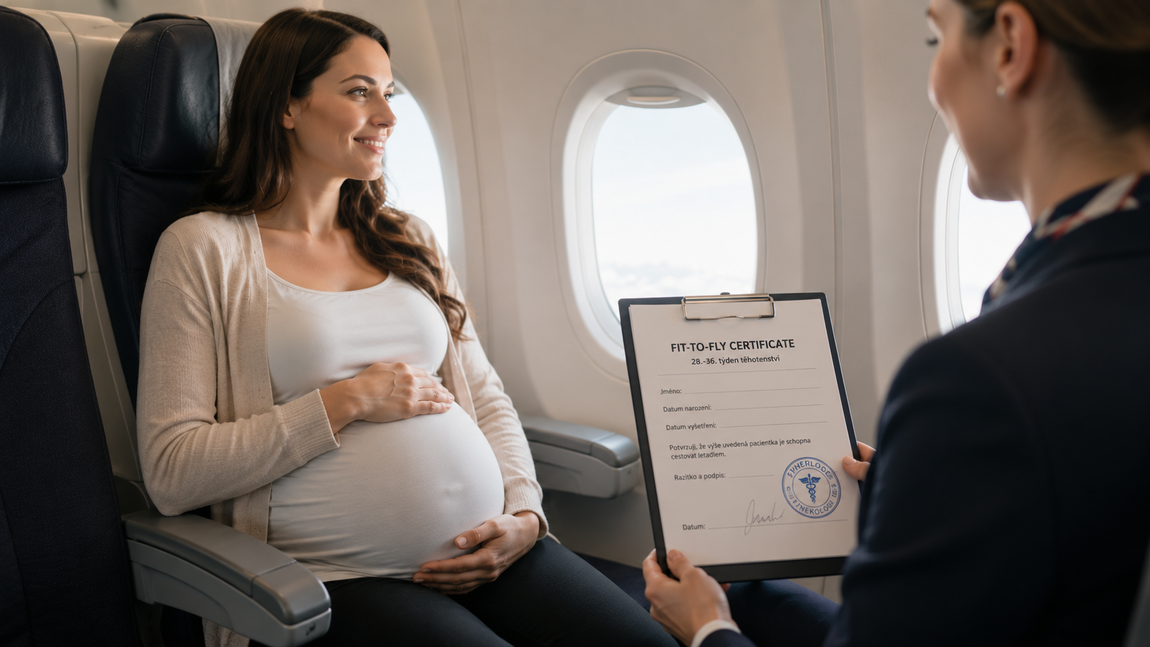 Fit-to-fly potvrzení od gynekologa vyžadují aerolinky zhruba od 28. až 36. týdne.